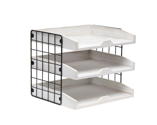 Elegant Designs 12.5 inch White Wash Home Office Wood Desk Organizer Mail Letter Tray with 3 Shelves (Case of 6) - 13"x15"x5"-A2ZHOME