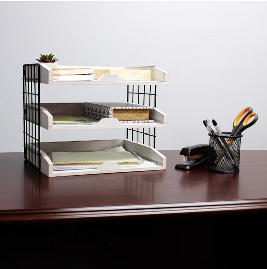 Elegant Designs 12.5 inch White Wash Home Office Wood Desk Organizer Mail Letter Tray with 3 Shelves (Case of 6) - 13"x15"x5"-A2ZHOME