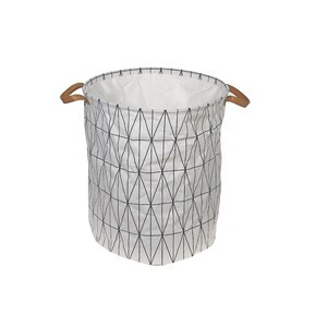 IH Casa Decor Round Fabric Hamper with Handle - White Diamond (Case of 6) - 16"x16"x20"-A2ZHOME