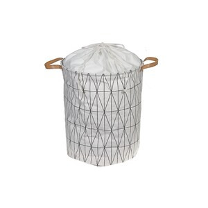 IH Casa Decor Round Fabric Hamper with Handle - White Diamond (Case of 6) - 16"x16"x20"-A2ZHOME
