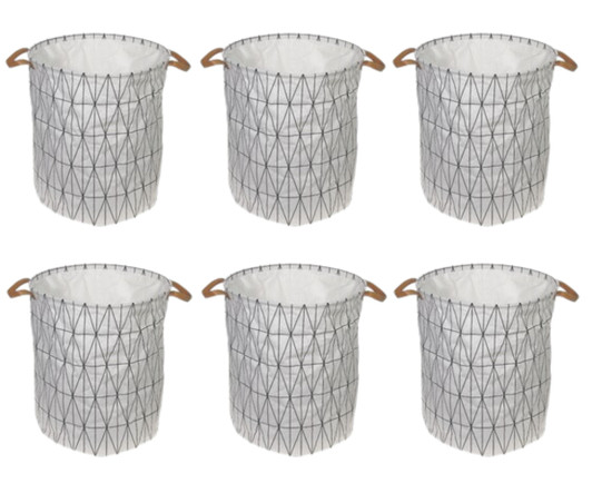 IH Casa Decor Round Fabric Hamper with Handle - White Diamond (Case of 6) - 16"x16"x20"-A2ZHOME