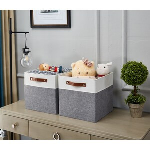 DECOMOMO 12" Cube Collapsible Sturdy Storage Bin - Grey and White (Set of 4) - 13"x13"x4"-A2ZHOME