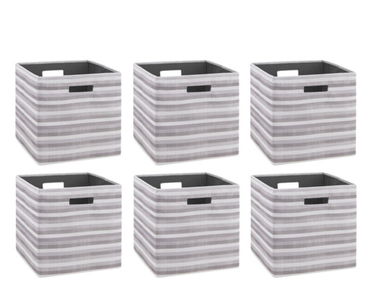 Linon Home Décor Products Reynosa Storage Bin Grey Stripe 2pk - 14"x14"x3" (6/CASE)-A2ZHOME