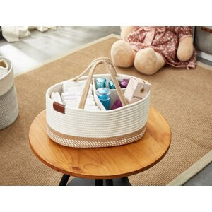 DECOMOMO Diaper Caddy Organizer with Removable Divider - Spiral Beige & White (11"x13"x6")(6/CASE)-A2ZHOME