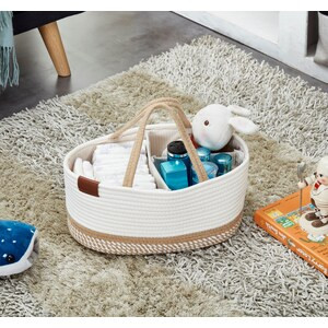 DECOMOMO Diaper Caddy Organizer with Removable Divider - Spiral Beige & White (11"x13"x6")(6/CASE)-A2ZHOME