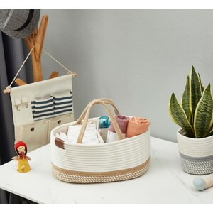 DECOMOMO Diaper Caddy Organizer with Removable Divider - Spiral Beige & White (11"x13"x6")(6/CASE)-A2ZHOME