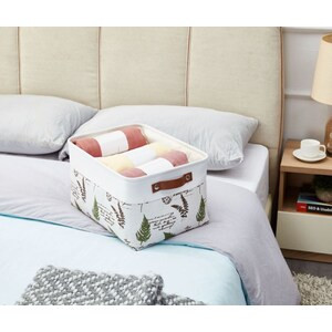 DECOMOMO Large Foldable Storage Bin with Handles - Green Tree (12"x16"x4") - Set of 3-A2ZHOME