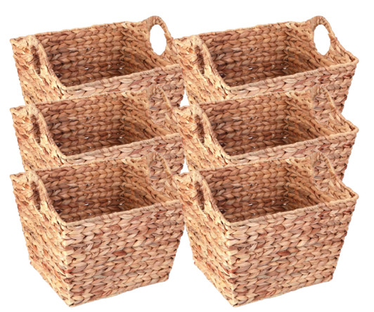 Vintiquewise Water Hyacinth Rectangular Wicker Storage Baskets with Cutout Handles, Large (19"x20"x14")(6/CASE)-A2ZHOME