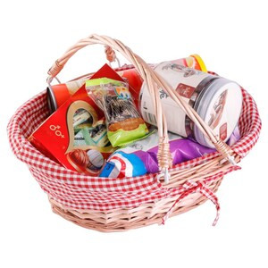 Vintiquewise Oval Willow Basket with Double Drop Down Handles and Red White Plaid Lining (11"x9"x14")(6/CASE)-A2ZHOME