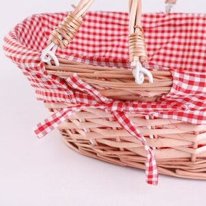 Vintiquewise Oval Willow Basket with Double Drop Down Handles and Red White Plaid Lining (11"x9"x14")(6/CASE)-A2ZHOME