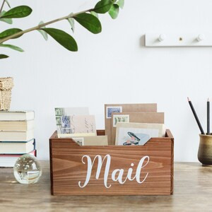 Elegant Designs 11.5 Inch Natural Rustic Wooden Tabletop Script Word "Mail" Organizer Box, Letter Holder - (Case of 6) - 7"x7"x13"-A2ZHOME