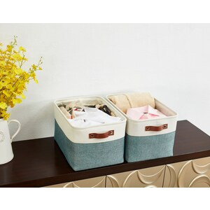 DECOMOMO Extra Large Foldable Fabric Storage Bin with Handles - Green and White (Set of 3) - 14"x16"x4"-A2ZHOME