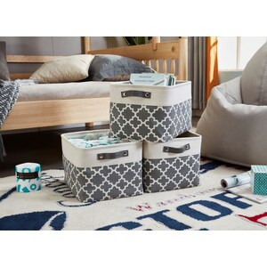 DECOMOMO XL Foldable Storage Bin with Handles - Pattern Grey and White (Set of 3) - 14"x16"x4"-A2ZHOME
