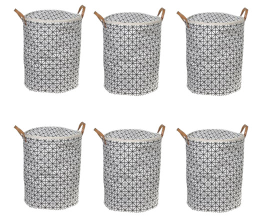 IH Casa Decor Round Fabric Hamper with Zipper Lid - Checkered Tiles (Case of 6) - 16"x16"x20"-A2ZHOME
