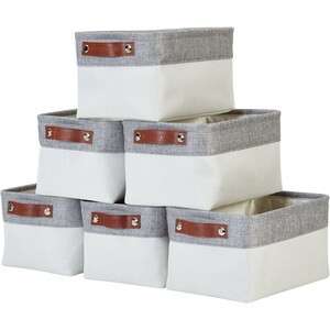 DECOMOMO Small 6-Pack Foldable Storage Bin with Handles - White and Grey- 11"x13"x6"-A2ZHOME