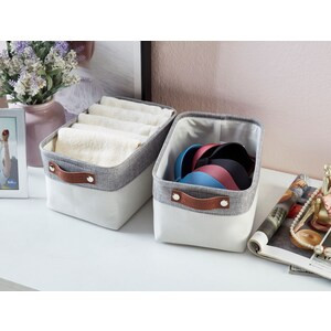 DECOMOMO Small 6-Pack Foldable Storage Bin with Handles - White and Grey- 11"x13"x6"-A2ZHOME