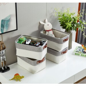 DECOMOMO Small 6-Pack Foldable Storage Bin with Handles - White and Grey- 11"x13"x6"-A2ZHOME