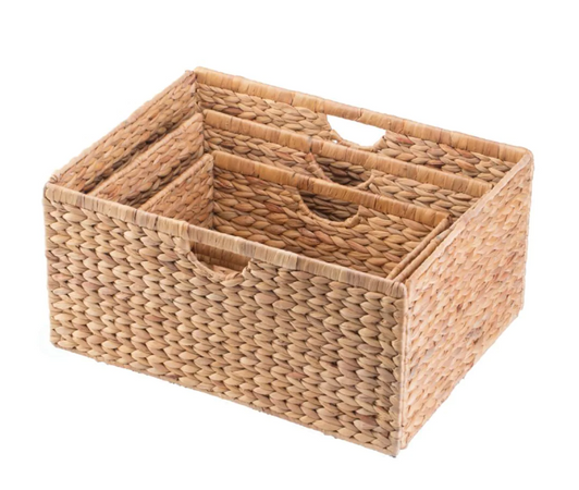 Vintiquewise Foldable Water Hyacinth Storage Bin Set of 3 - 15"x36"x11" - Natural and Durable Organization Solution-A2ZHOME