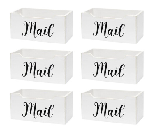 Elegant Designs 11.5 Inch White Wash Rustic Wooden Tabletop Script Word "Mail" Organizer Box, Letter Holder (Case of 6) - 7"x7"x13"-A2ZHOME