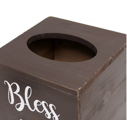 Elegant Designs Brown Wooden Tissue Box with "Bless You" Script in White for Vanity, Bathroom, Bedroom (Case of 6) - 7"x7"x7"-A2ZHOME