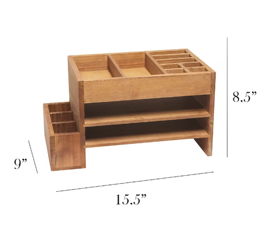 Elegant Designs 15.5 Inch Natural Wood Home Office Tiered Desk Organizer with Storage Cubbies and Letter Tray - 11"x11"x18"-A2ZHOME