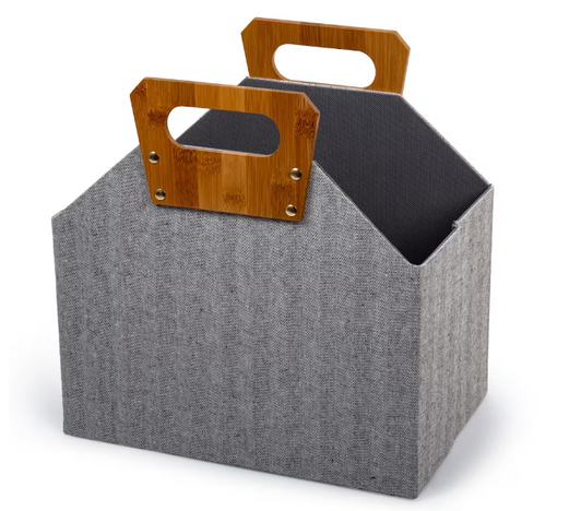 Truu Design Woven Paper Storage Basket with Bamboo Handle - Grey (Case of 6) - 13.8"x13.4"-A2ZHOME