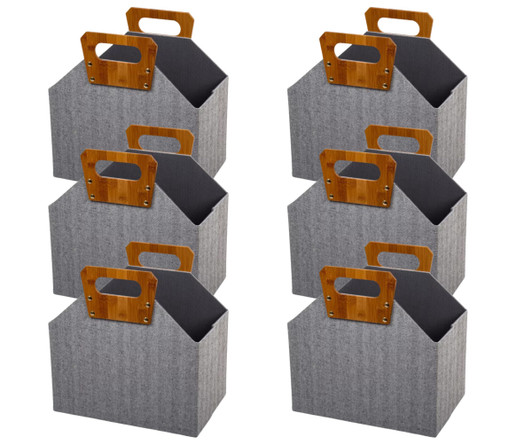 Truu Design Woven Paper Storage Basket with Bamboo Handle - Grey (Case of 6) - 13.8"x13.4"-A2ZHOME