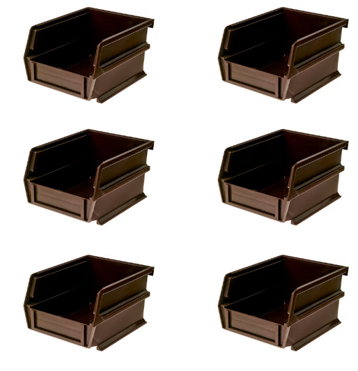 Triton Brown Stacking, Hanging, Interlocking Polypropylene Bins - 5"x6"x3" (6-Count)-A2ZHOME