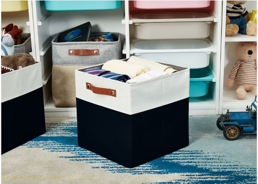 DECOMOMO Cube 11" Foldable Storage Bins with Handles - Grey and White (Set of 4) - 11"x13"x6"-A2ZHOME