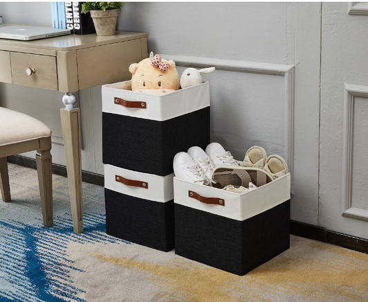 DECOMOMO Cube 11" Foldable Storage Bins with Handles - Grey and White (Set of 4) - 11"x13"x6"-A2ZHOME