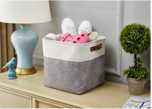 DECOMOMO Cube 11" Foldable Storage Bins with Handles - Grey and White (Set of 4) - 11"x13"x6"-A2ZHOME