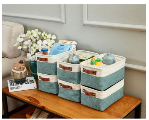 DECOMOMO Small Foldable Storage Bins with Handles - Green and White (Set of 6) - 11"x13"x6"-A2ZHOME