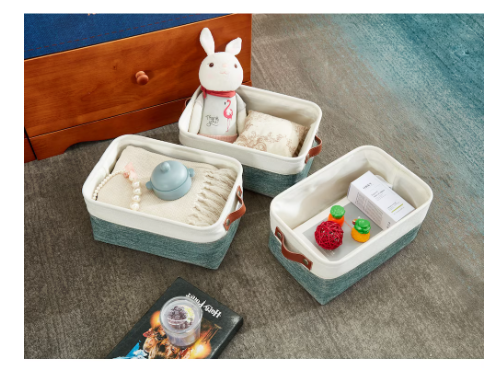 DECOMOMO Small Foldable Storage Bins with Handles - Green and White (Set of 6) - 11"x13"x6"-A2ZHOME