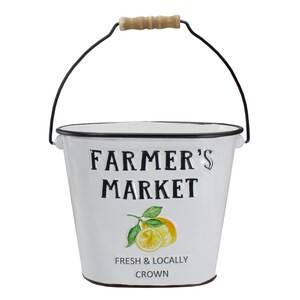 Northlight 10.5" "Farmer's Market" Lemon's Metal Bucket with Handle - White and Black (Case of 6) - 7"x11"x9"-A2ZHOME