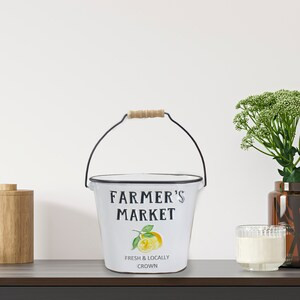Northlight 10.5" "Farmer's Market" Lemon's Metal Bucket with Handle - White and Black (Case of 6) - 7"x11"x9"-A2ZHOME
