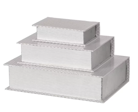 Vintiquewise Set of 3 Velvet Vintage Storage Wooden Antique Classic Decorative Book Box Holders - Silver Finish - 15"x11"x9"-A2ZHOME