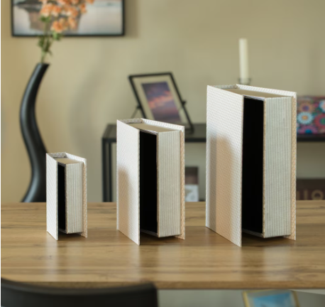 Vintiquewise Set of 3 Velvet Vintage Storage Wooden Antique Classic Decorative Book Box Holders - Silver Finish - 15"x11"x9"-A2ZHOME