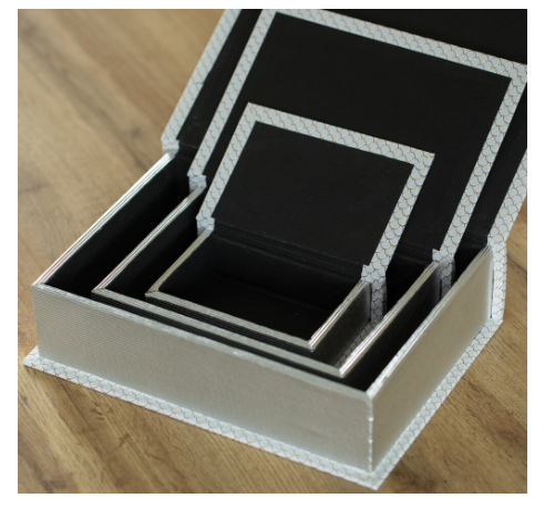 Vintiquewise Set of 3 Velvet Vintage Storage Wooden Antique Classic Decorative Book Box Holders - Silver Finish - 15"x11"x9"-A2ZHOME