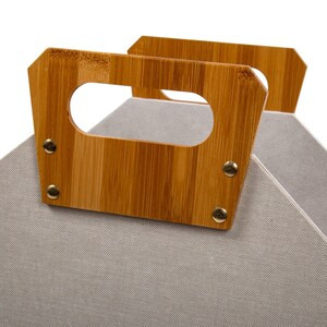 Truu Design Woven Paper Storage Basket with Bamboo Handle - Beige (Case of 6) - 13.8"x13.4"x3"-A2ZHOME