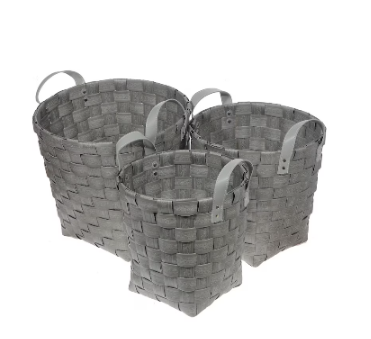 IH Casa Decor 3-Piece Round Nesting Basketweave Hamper with Handle in Grey - Set of 3 - 16"x15"x16"-A2ZHOME