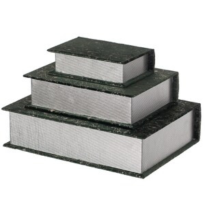 Vintiquewise Green Set of 3 Velvet Vintage Storage Wooden Antique Classic Decorative Book Box Holders - 15"x11"x9"-A2ZHOME