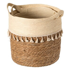 Vintiquewise Round Storage Basket Set of 2 with Woven Handles - Ideal for Playroom, Bedroom, and Living Room - 19"x13"x14" (Case of 6)-A2ZHOME