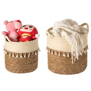 Vintiquewise Round Storage Basket Set of 2 with Woven Handles - Ideal for Playroom, Bedroom, and Living Room - 19"x13"x14" (Case of 6)-A2ZHOME