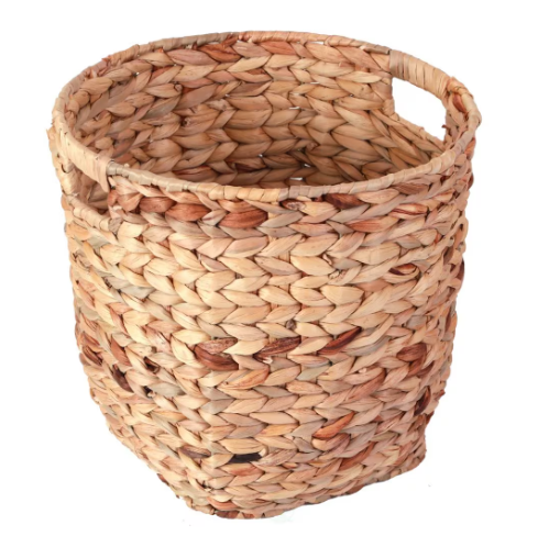 Vintiquewise Water Hyacinth Large Round Wicker Wastebasket with Cutout Handles - 18"x21"x16" (Case of 6)-A2ZHOME