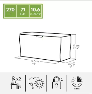 Keter Marvel 10.6 cu.ft. 71 Gal Resin Patio Outdoor Garden Storage Deck Box/Bench-A2ZHOME
