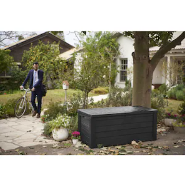 Keter Westwood Resin Deck Storage Box/2 Person Seating Bench/Outdoor Patio Garden Furniture - 150 Gallon/570 Liter Capacity-A2ZHOME