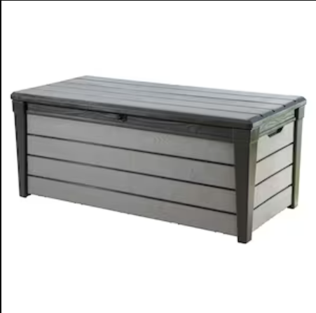 Keter Brushwood 21.5 cu.ft. 120 Gal Weather Resistant Resin Patio Outdoor Storage Lockable Deck Box/Bench-A2ZHOME