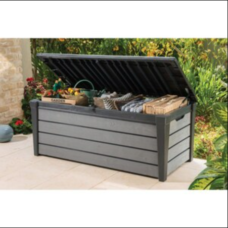 Keter Brushwood 21.5 cu.ft. 120 Gal Weather Resistant Resin Patio Outdoor Storage Lockable Deck Box/Bench-A2ZHOME