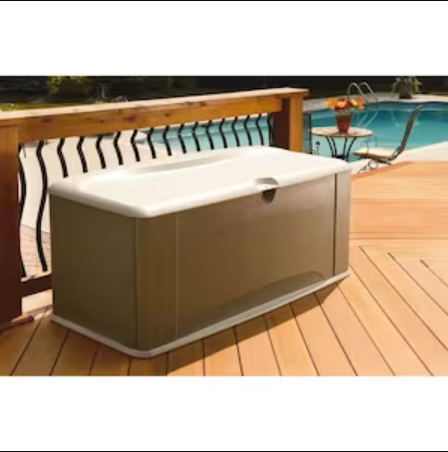 Rubbermaid 10 cu. ft. Medium Weather Resistant Resin Outdoor Storage Patio Deck Box/Bench with Seat-A2ZHOME
