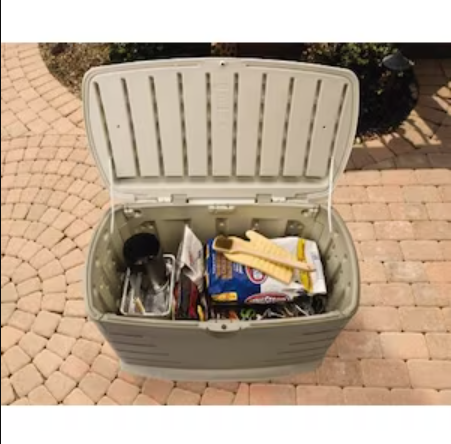 Rubbermaid 10 cu. ft. Medium Weather Resistant Resin Outdoor Storage Patio Deck Box/Bench with Seat-A2ZHOME
